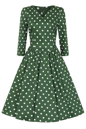 Savannah Green Polka Dot Swing Dress in Extended Sizing